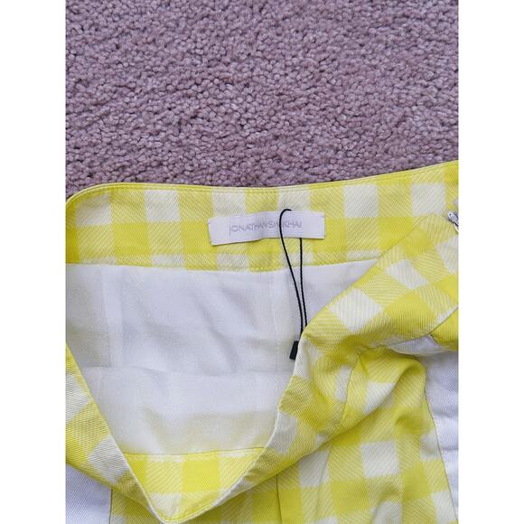 Jonathan Simkhai Yellow Gingham Snap Wide-Leg Trousers Pants XS 32" Statement - Picture 4 of 6